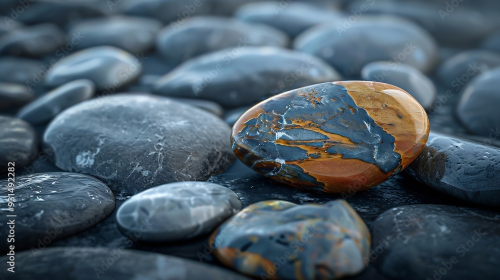 Poster natural stones on a dark background for product presentation : generative ai