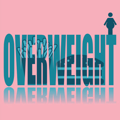 Overweight poster. Vector poster on a social theme. Word overweight on pink background with reflection.