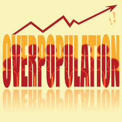 Overpopulation poster. Vector poster on a social theme. Word overpopulation on orange background with reflection.
