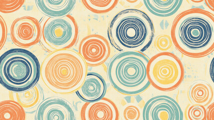 Naklejka premium Seamless tilable pattern with harmonious repeating circular motifs in vintage colors