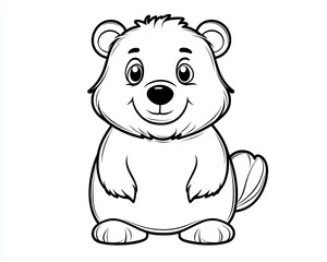 Obraz premium Minimalist kawaii beaver illustration on white background for children's coloring books, featuring a simplistic and adorable animal design.