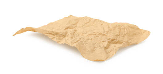 Crumpled kraft paper sheet isolated on white