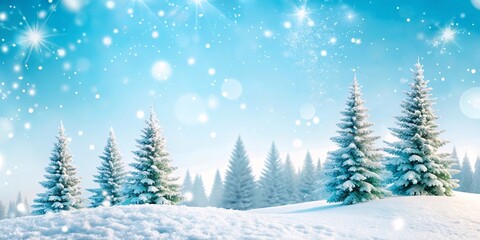 Fototapeta premium Magical Winter Wonderland. A breathtaking landscape of a snow-covered forest bathed in the soft glow of sunrise. 