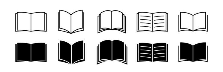 Book icon set. Open book. Simple book symbol. Education sign. Vector illustration
