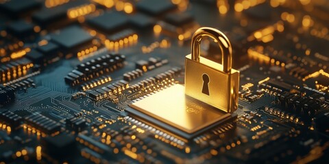 Glowing Digital Padlock on Laptop Keyboard