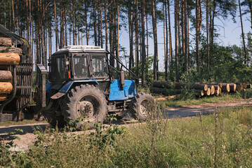 Tractor removes harvested wood from the forest