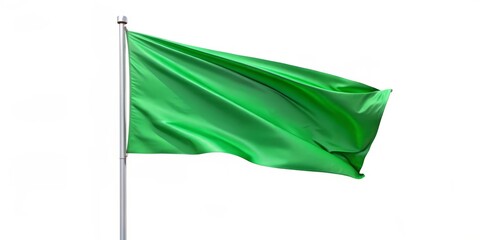 minimalist composition of single green flag on pure white background