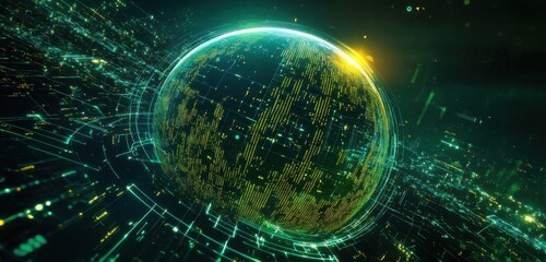 Obraz premium Digital Globe with Network Lines and Coding Elements
