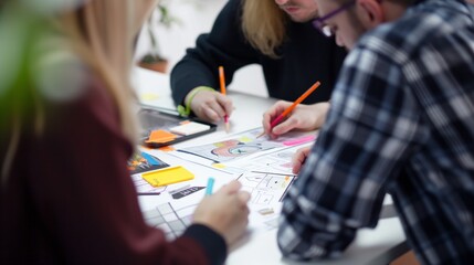 team of branding specialists designing a logo and visual identity