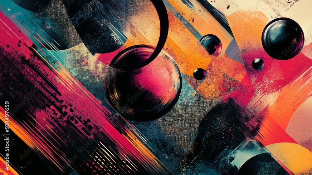 Poster close-up of a modern graphic with abstract elements and dynamic compositions, highlighting innovativ