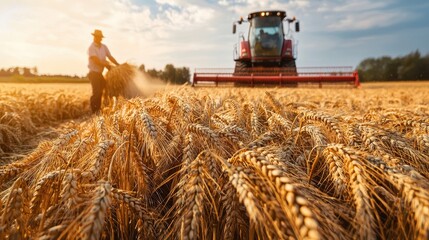  Farmer is harvesting wheat