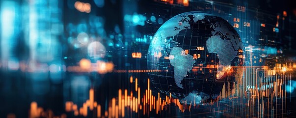 Digital globe highlighting forecasted returns in different regions, global investment, financial foresight