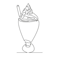One continuous single drawing line art flat doodle drink, milkshake, refreshment, milk, cocktail, ice, beverage, chocolate, food, shake. Isolated image hand draw contour on a white background
