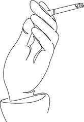 One continuous single drawing line art flat doodle cigarette, person, holding, addiction, hand, finger, photography, nicotine, woman, human hand. Isolated image hand draw contour on a white background