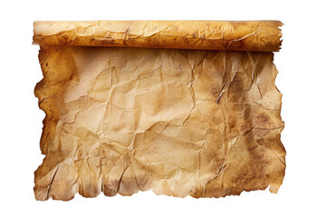Scroll Blank Old paper parchment or manuscript sheet from top view isolated on background, antique parchment with ripped.