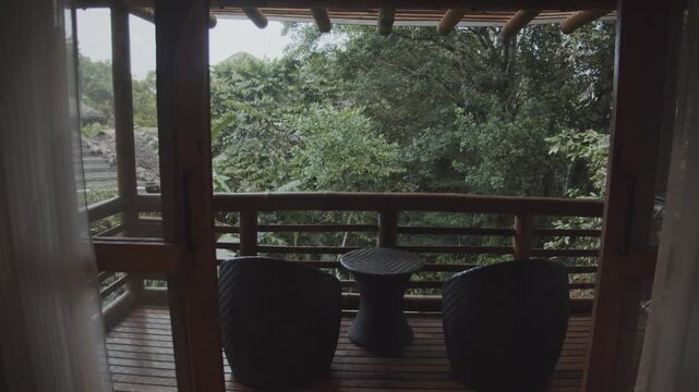 Balcony of cabin as part of a high end eco lodge deep in amazon rainforest in South America