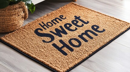 Rustic welcome mat with text "Home Sweet Home" woven into the fabric entrance decor warm welcome housewarming gift cozy living space