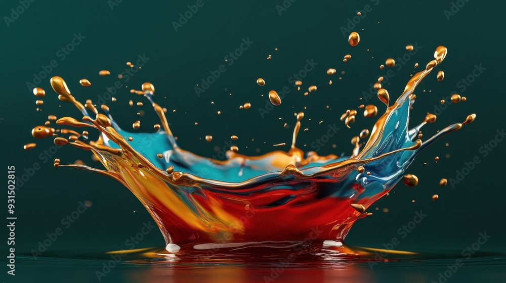 Poster vibrant splash of colorful liquid creating dynamic patterns.