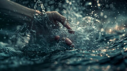 An individual drowns in the water of a river and needs help. Stock image