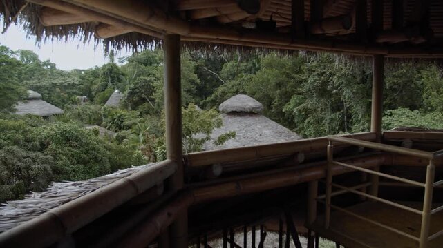 Tourists can observe the houses of a luxury hotel in the amazon rainforest