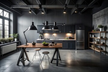 moody dramatic dark kitchen studio shot bold black white