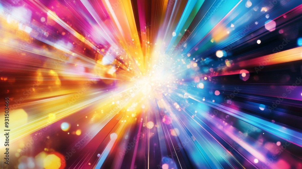 Fototapete Close-up of an abstract background with a burst of bright, neon colors and geometric patterns, creating an energetic and contemporary visual effect.