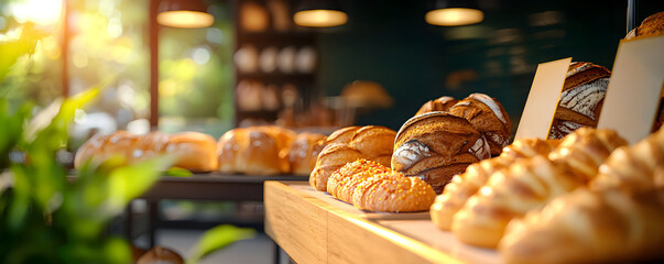 Realistic 3D model of a bakery display case brimming with fresh bread and pastries, designed to convey the inviting ambiance of a neighborhood bakery