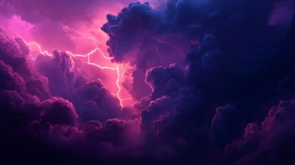 Fototapeta premium Close-up of dark, menacing storm clouds forming on the horizon, with lightning streaking through and a dramatic contrast against the sky.