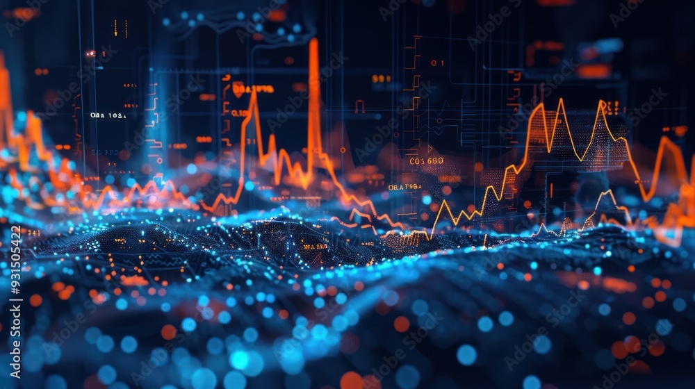 Poster abstract digital landscape with data visualization