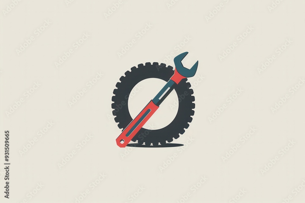 Leinwandbilder a design combines a tire with a wrench, symbolizing vehicular repairs and mechanical work in a minim