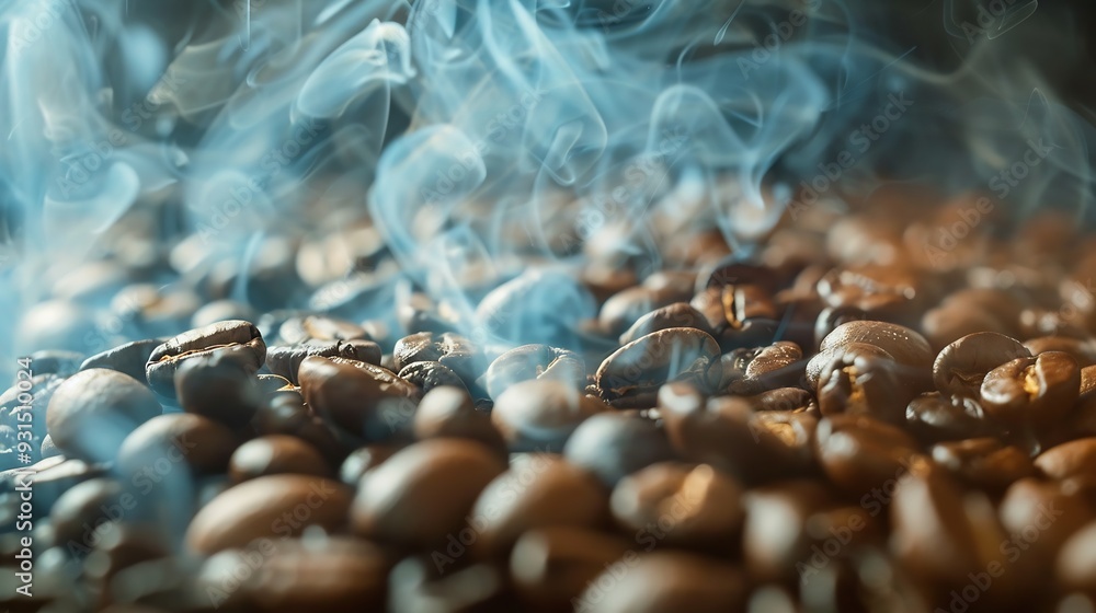 Aufkleber coffee beans roasting with smoke selective focus and soft focus : generative ai