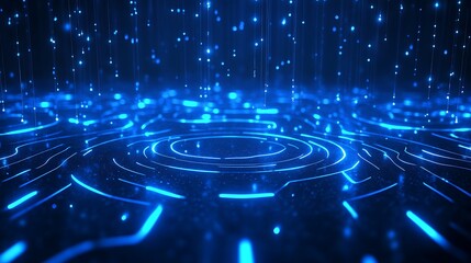 Fototapeta premium Futuristic digital background with glowing blue circuitry and data streams, representing advanced technology and modern network connections.