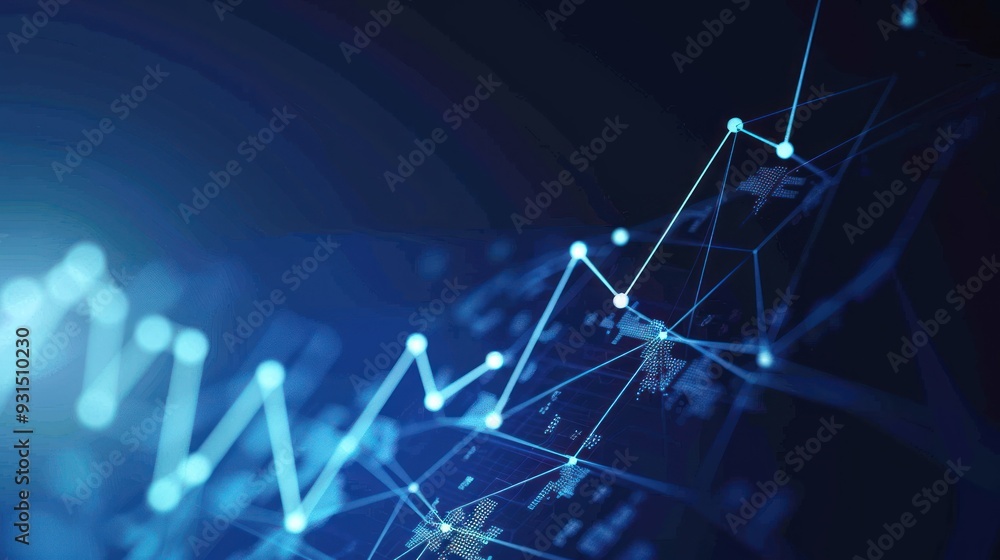 Poster abstract data visualization with blue lines and white dots