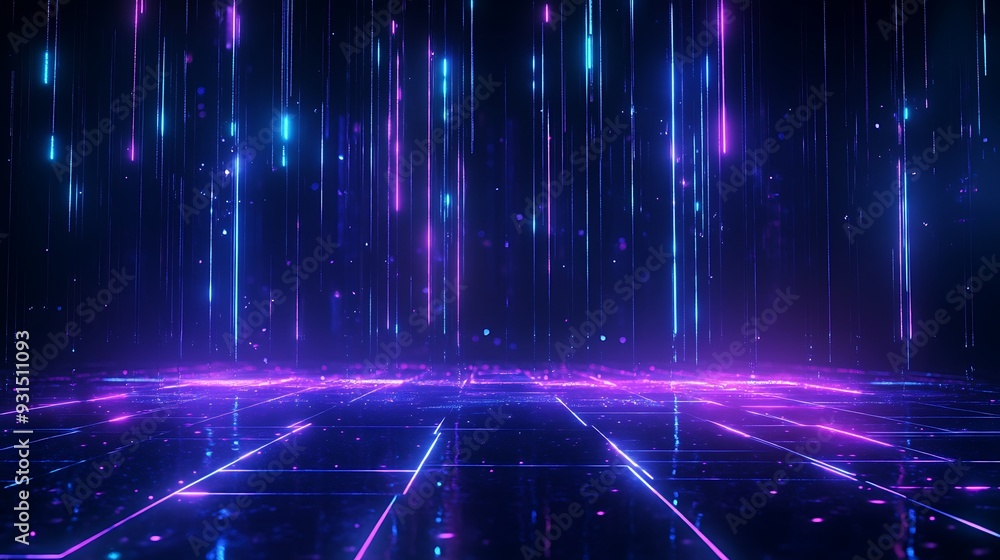 Poster futuristic digital background with neon lights and glowing lines creating a vibrant and dynamic atmo