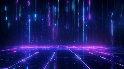 Obraz premium Futuristic digital background with neon lights and glowing lines creating a vibrant and dynamic atmosphere, perfect for tech themes.
