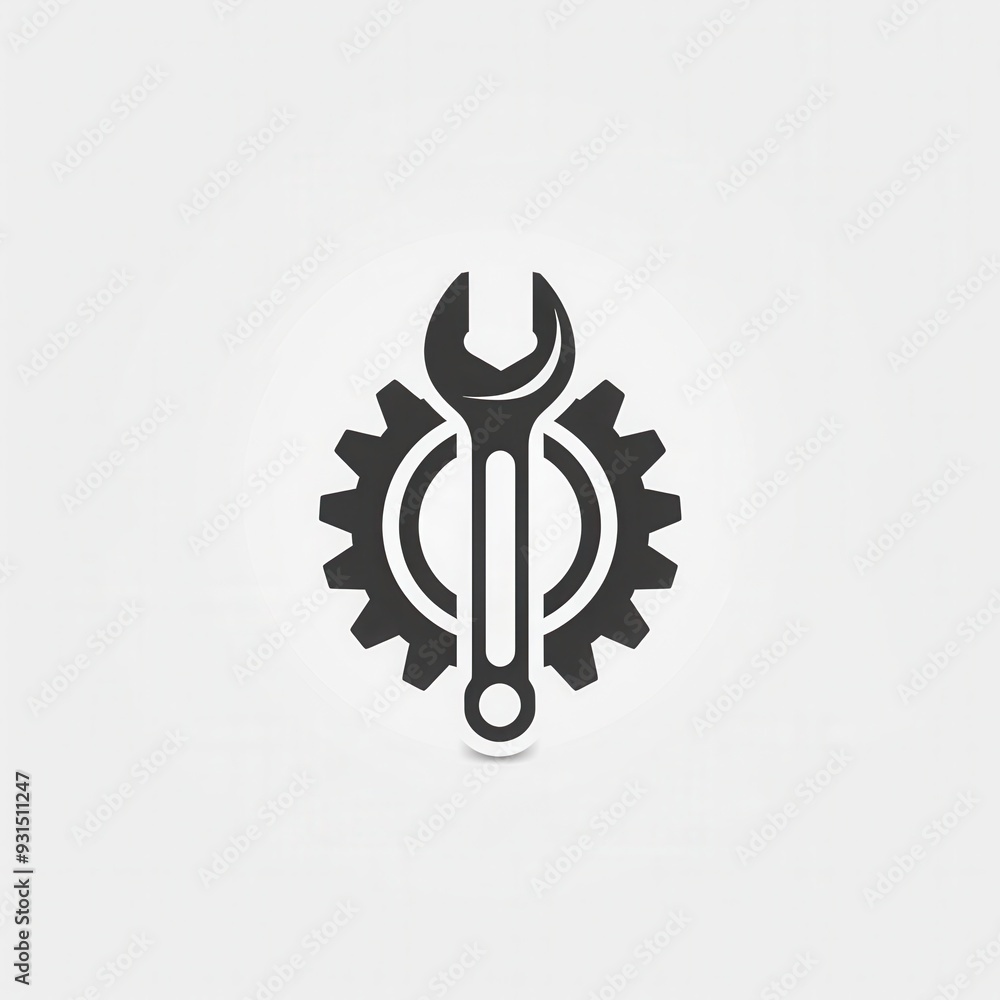 Aufkleber a minimalist design combines a wrench and gear, symbolizing mechanical engineering and tool usage in