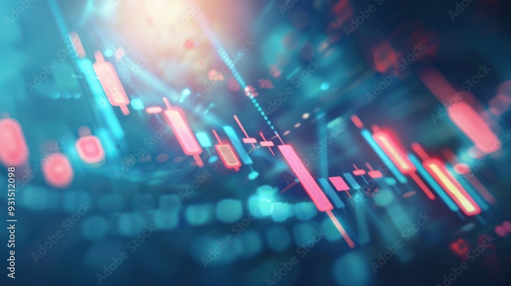 Poster abstract financial chart with colorful lines and glowing effect