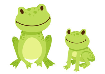 Mom and baby frog flat simple cute illustration. Mother toad with her baby toad png isolated transparent background.