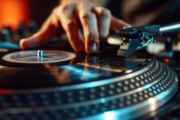Naklejka premium Music deejay at nightclub cool party event, clubbing people Generative AI photo