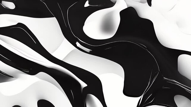 Abstract black and white shapes with fluid lines backround in motion