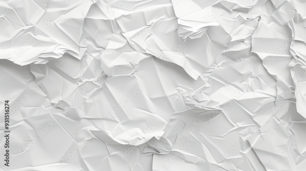 Aufkleber an abstract background of crumpled white paper sheets in top view. stock image.
