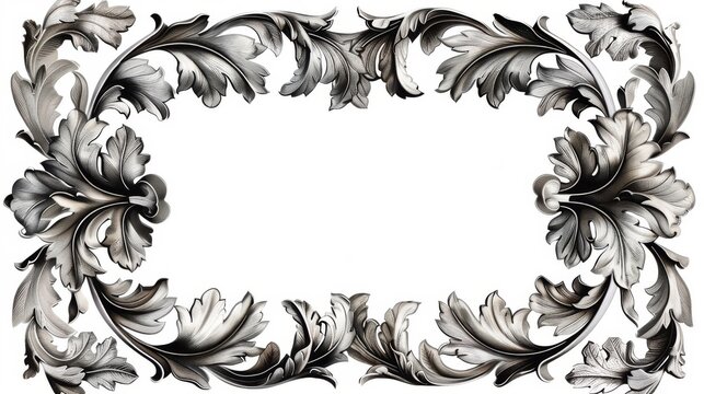 Black and white tooled leather picture frame, coloring page style, thick lines, no shading, stock