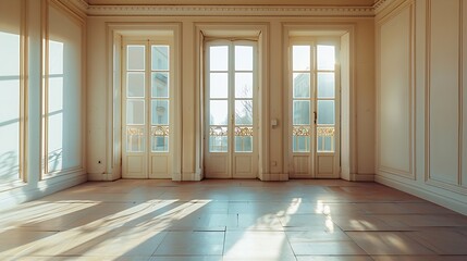 Obraz premium Interior of an empty room with balcony : Generative AI