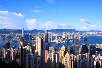 Naklejka premium Stunning Aerial View of Hong Kong Skyline and Victoria Harbor