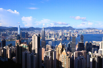 Panoramic View of Hong Kong Skyline and Victoria Harbour from Above