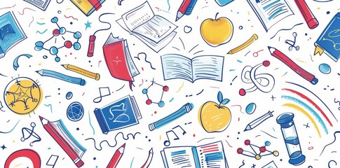 Hand drawn doodle background. Modern Back to School banner.