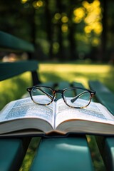 Glasses resting on an open book 