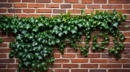 Climbing ivy on brick wall, transparent background 