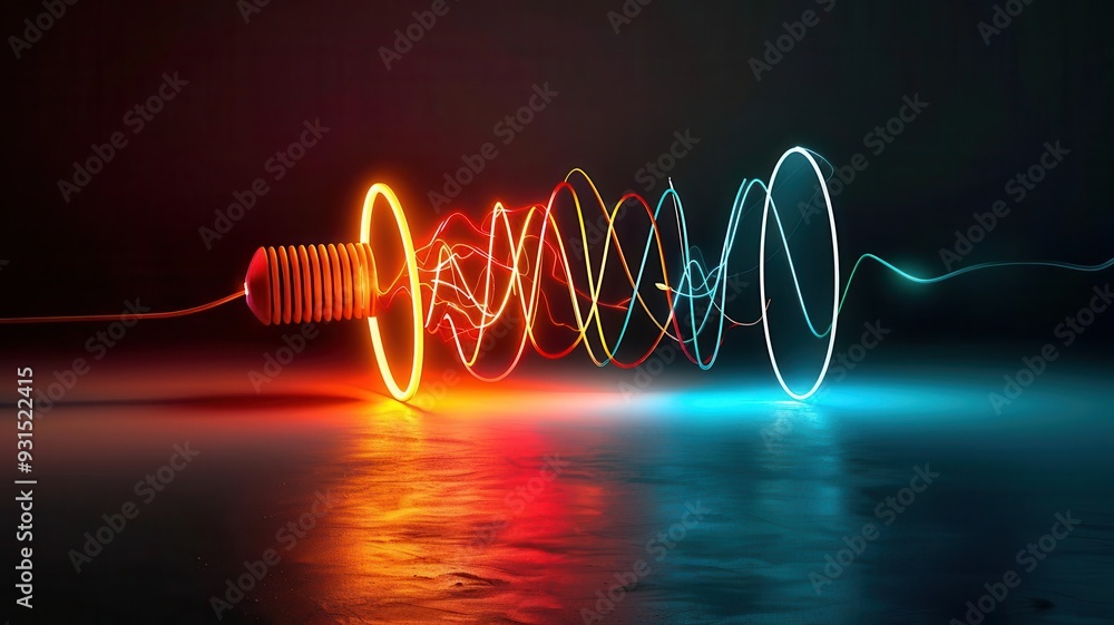 Poster dynamic zigzag lines in neon colors on a dark background, representing energy and movement