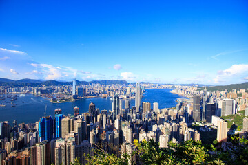 Fototapeta premium Panoramic View of Hong Kong Island and Victoria Harbour Skyline